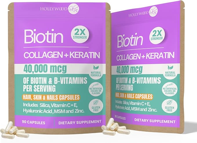 2X Stronger Hair Growth &amp Nail Strength Capsules – 10000 mcg Biotin 620 mg Collagen &amp 100mg Keratin – Thicker Fuller Hair Stronger Nails Radiant Skin – Clinically Proven in 30 Days.