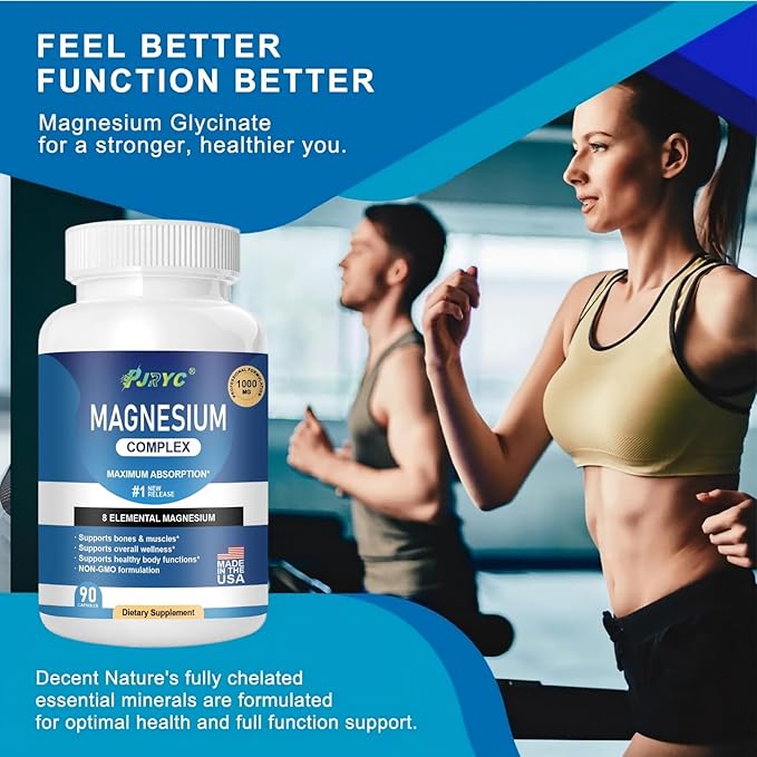 Magnesium Complex Supplement - 1000mg with 8 Magnesium Forms: Glycinate Citrate Malate Taurate &amp Orotate - Supports Muscle Function Bone Strength &amp Relaxation - Vegan Non-GMO - 180 Capsul