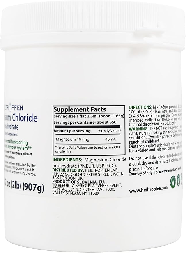 2 Pounds Magnesium Chloride Hexahydrate | Pharmaceutical Grade Ingredients | Third-Party Tested | Crystal Powder | Pure Ph. EUR. BP USP 100% | Heiltropfen®
