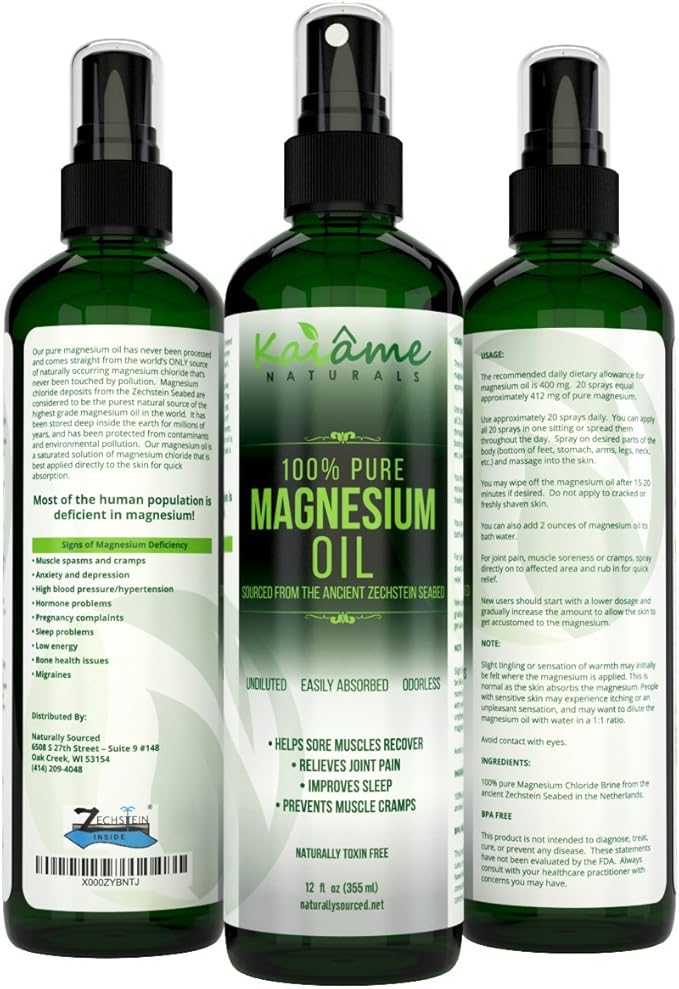 Magnesium Oil Spray Large 12 oz Undiluted Pure and Organic Sourced from Ancient Zechstein Seabed