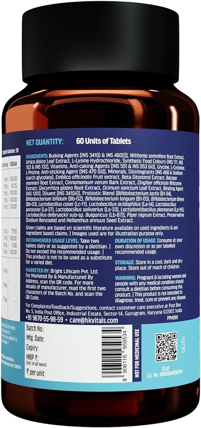 Vitals Hair Vitamin with DHT Blockers (60 Capsules) | Omega &amp Biotin Supports Keratin Synthesis &amp Helps Reduce Hair Fall