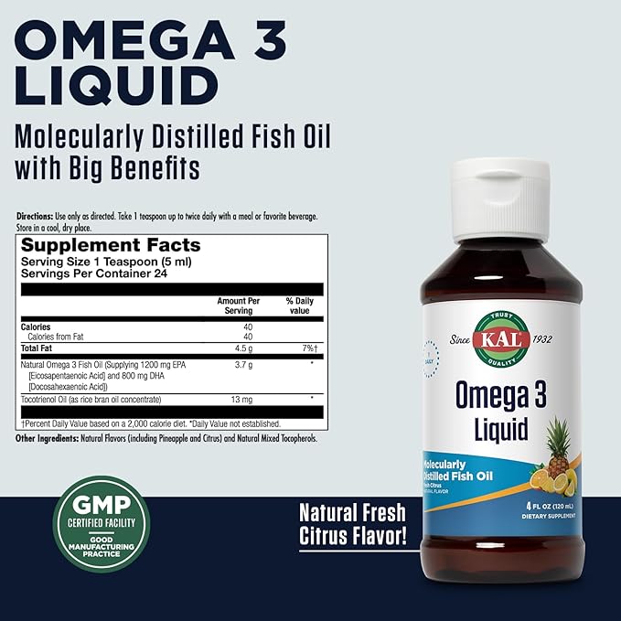 Kal 3.9 G Omega 3 1200/800 Liquid Citrus 4 Fluid Ounce