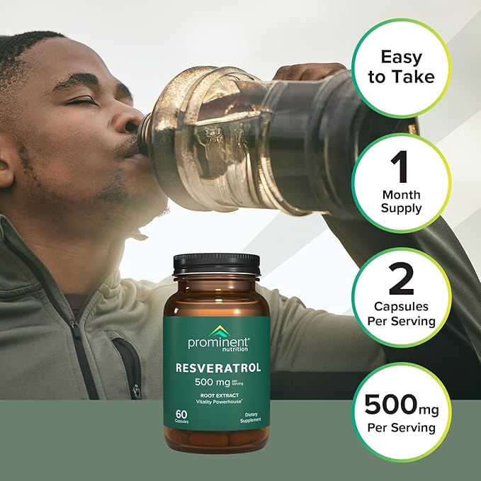 Prominent Nutrition Resveratrol Supplement Anti-Aging and Immune Support 98% Pure Trans-Resveratrol Supplement 500 mg 30 Day Supply - 1 Pack