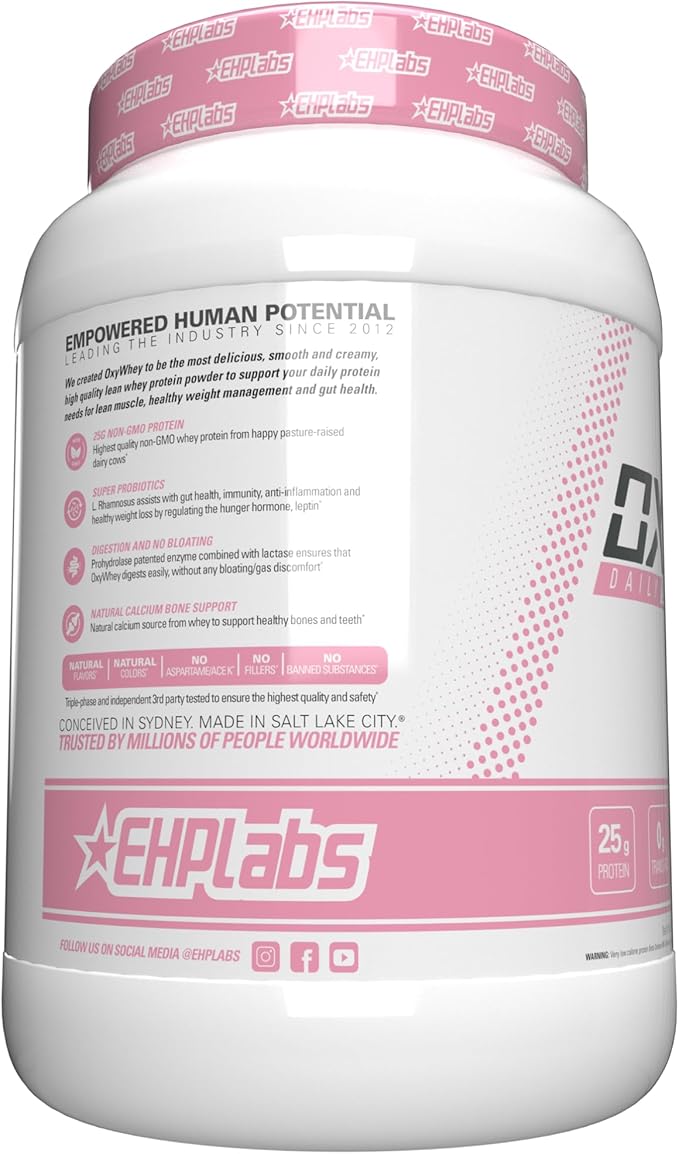 EHP Labs OxyWhey Whey Protein Isolate – 25g High Protein Low Carb Sugar Free Meal Replacement – Lean Whey Powder for Muscle Recovery – Non-GMO Gluten Free – 25 Serves – Strawb. Milkshake