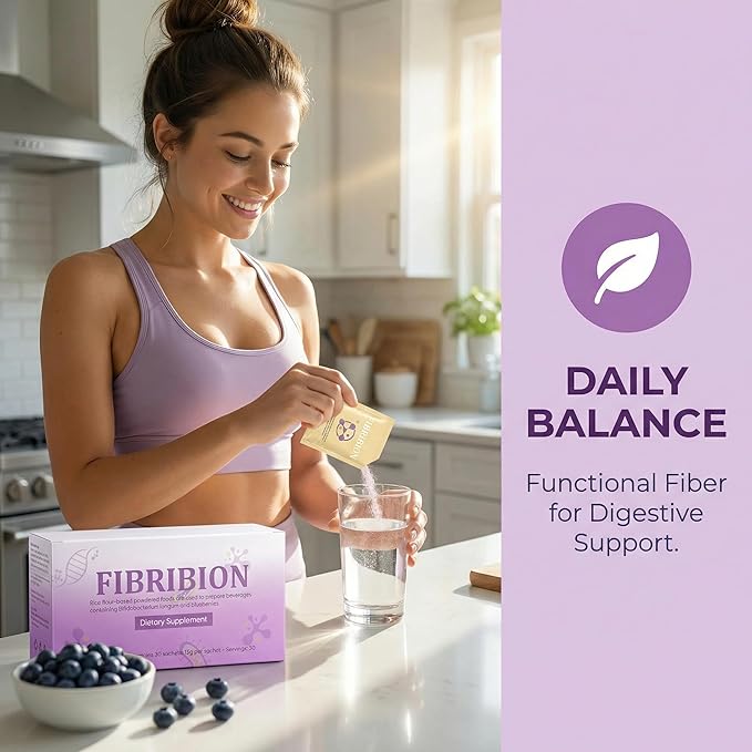 Fibribion Probiotic Powder - Functional dietary fiber powder Rice-Based Drink Mix with Bifidobacterium longum Supports Digestive Balance and Daily Gut Support - 30 Packs (Blueberry Flavor)