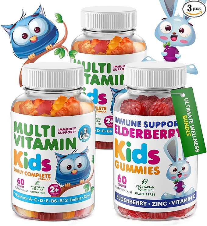 DR. MORITZ Elderberry Gummies for Kids (60 Count) and Kids Multivitamin Gummies Bundle (120 Count 2 Pack) - for Children’s Immune Support and Overall Health - Toddler Vitamins Supplement