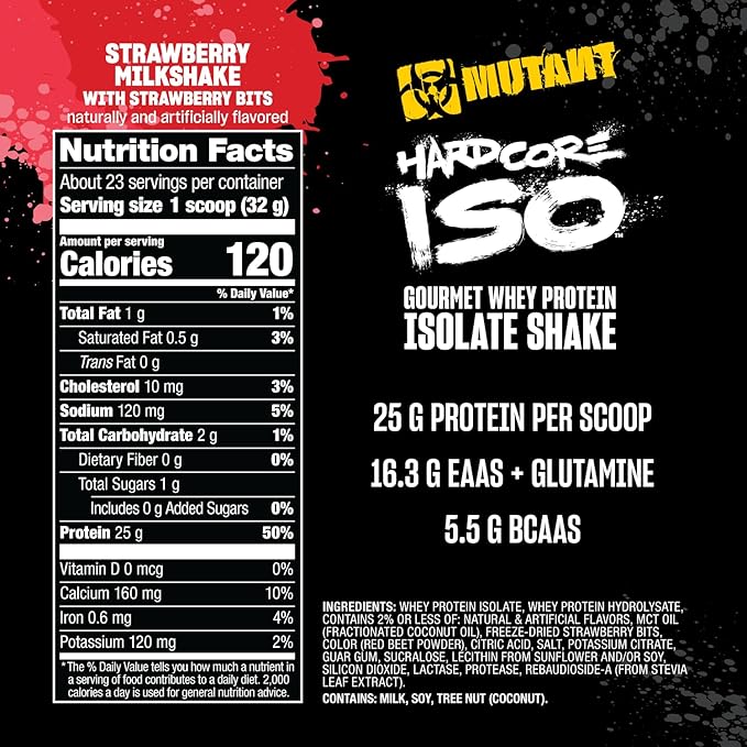 Mutant ISO Surge Whey Protein Isolate Powder Acts Fast to Help Recover Build Muscle Bulk and Strength 1.6 lb - Strawberry Milkshake