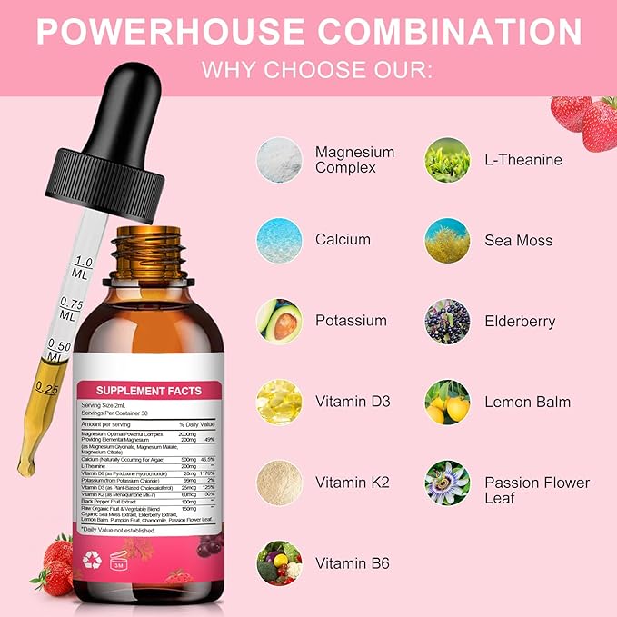 Magnesium Glycinate Liquid High Potency Magnesium Glycinate Citrate Sugar Free Vegan Non-GMO Complex Supplement Promotes NervRelaxationMuscleSleep Support*