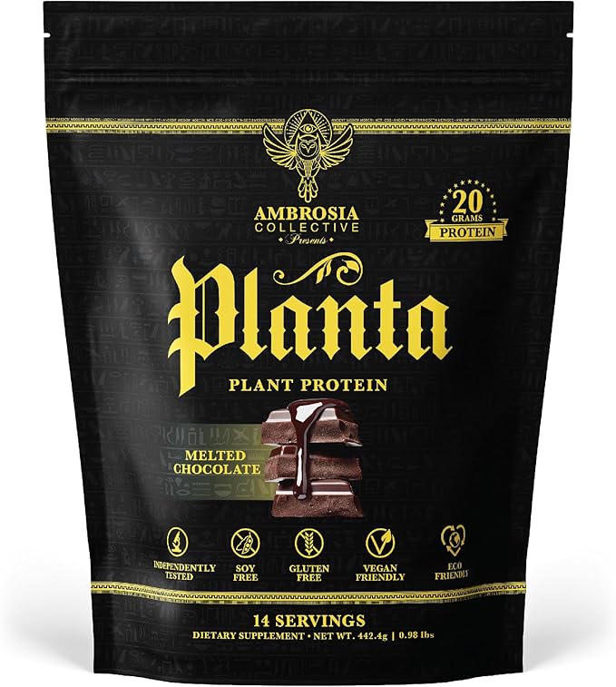 Ambrosia Planta - Premium Plant-Based Protein | Vegan &amp Keto Friendly | Gourmet Flavors with No Bloating or Stomach Upset | No Added Sugar | 14 Servings | (Melted Chocolate)