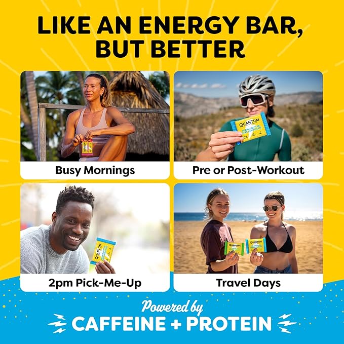 Quantum Energy Square: Energy Bar with Caffeine &amp 10g Protein. Delicious Healthy Snack On The Go. (Vegan Gluten-free Soy-free Dairy-free) (Variety 12-Pack)
