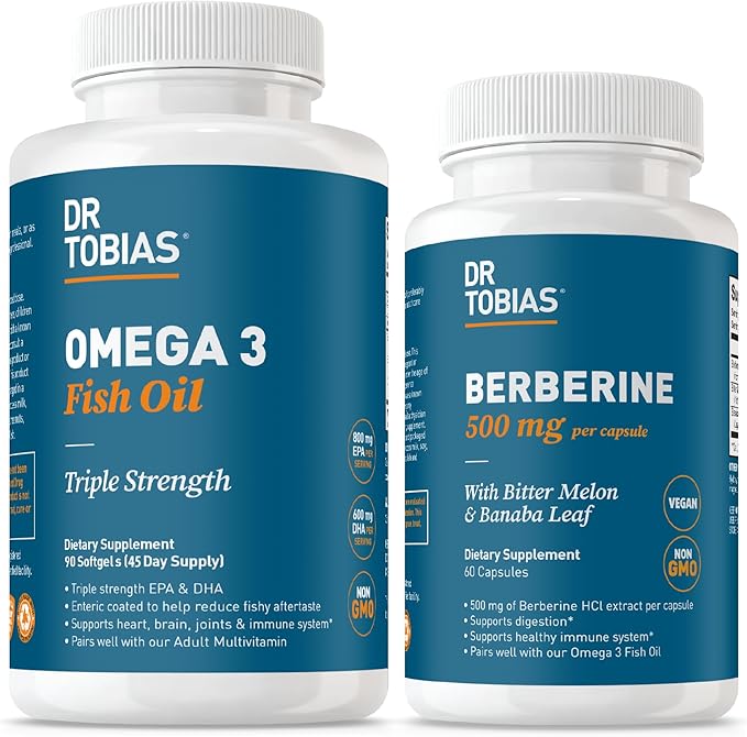 Dr. Tobias Omega 3 Fish Oil &amp Berberine 500 mg – Heart Brain &amp Metabolic Wellness Support