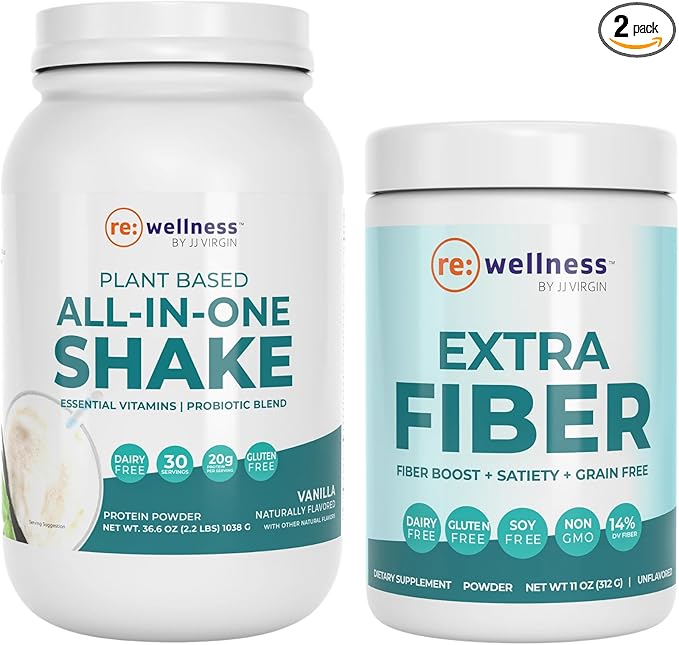 Reignite Wellness by JJ Virgin Vanilla Plant Based All-in-One Shake and Extra Fiber Powder Supplement