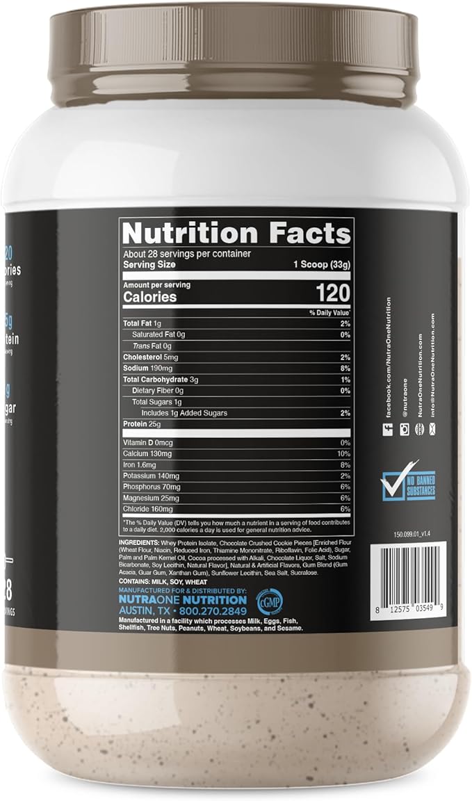 NutraOne IsolateOne Whey Isolate Protein Powder 100% Pure Whey Isolate Powder (Cookies &amp Cream - 28 Servings)