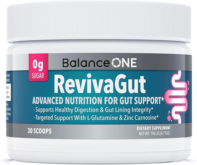 Balance ONE 2-Month Complete Digestive Support Bundle – Intestinal Barrier &amp Microbiome Kit – Includes 2X RevivaGut Powder &amp 1x Daily Probiotic (3 Pieces)