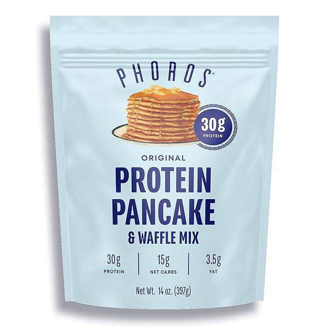 Protein Pancake Mix &amp Protein Waffle Mix by Phoros Nutrition 30g of Protein Low Carb High Protein Keto-Friendly Whey Protein Whole Grain Oats Whole Wheat Pancakes Just Add Water (Original)