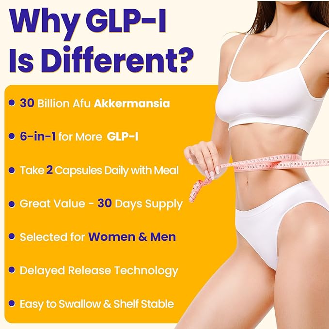 Lifeatlas GLP-I Supplement Probiotic | GLP-I with 30 Billion AFU Akkermansia Probiotic Akkermansia Probiotics for Women and Men Daily GLP-I Supplement 1 Pack - 60 Count