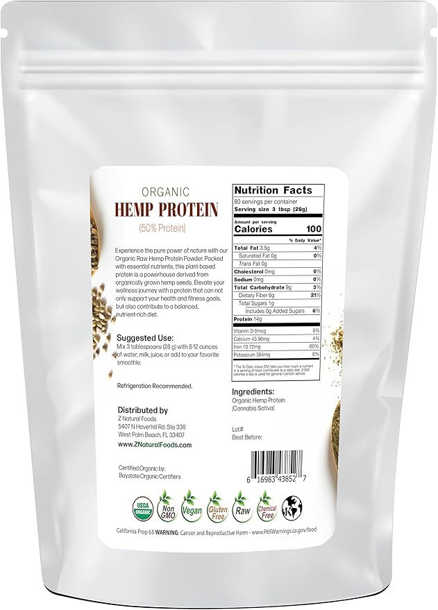 Organic Hemp Protein Powder - Unflavored Unsweetened - Plant Based Superfood for Smoothies Shakes Meal Replacement Snacks Recipes - Raw Vegan Non GMO Gluten Free - Bulk 5 lb Size