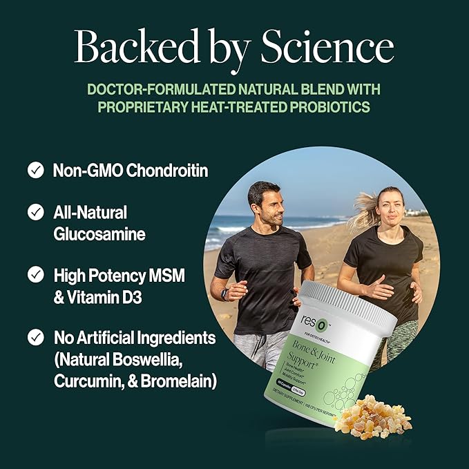 resO Bone &amp Joint Postbiotic for Women &amp Men - Natural Glucosamine &amp Chondroitin Supplement Joint Health Support Formula with Boswellia MSM &amp Vitamin D3 Gluten Free Non GMO - 60
