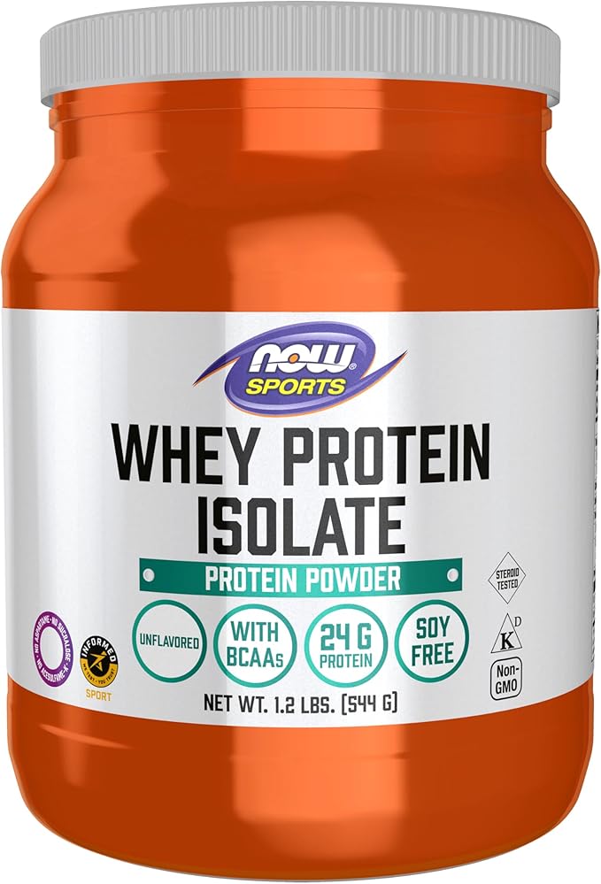 NOW Foods Sports Nutrition Whey Protein Isolate 25 g With BCAAs Unflavored Powder 1.2-Pound