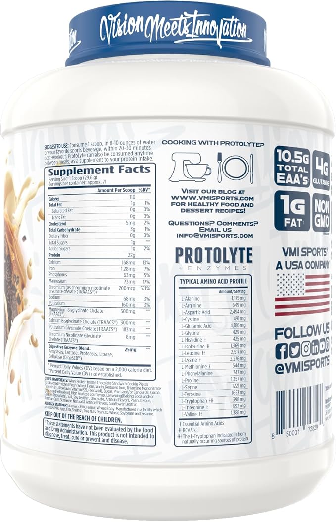 VMI Sports | ProtoLyte Whey Isolate Protein Powder | Low Calorie Whey for Weight Loss and Muscle Gain | Digestive Enzymes | Non-GMO (4.6 lb Peanut Butter Cookies and Cream)
