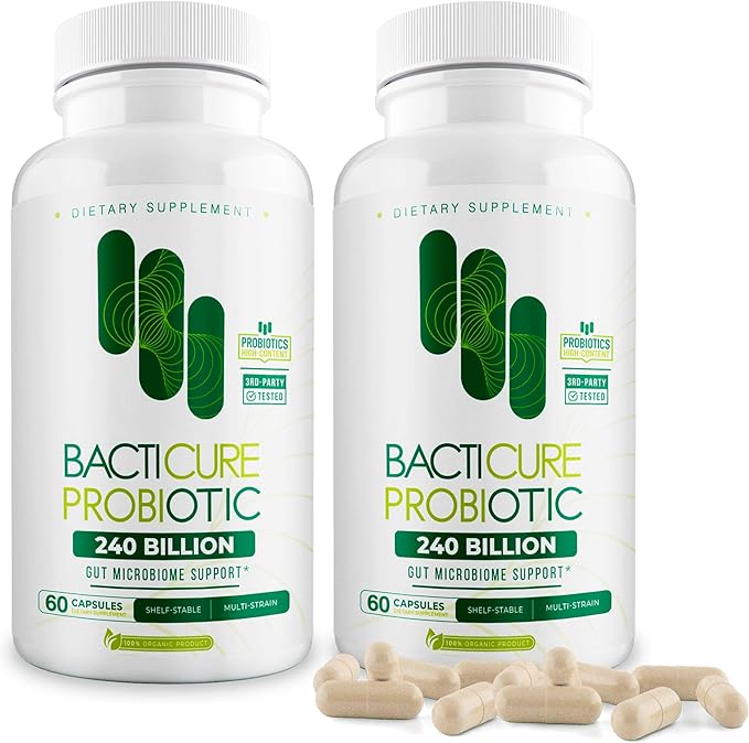 Bacticure Probiotic 120 Capsules | Probiotics Supplement w/High CFU Formula for Men &amp Women | Prebiotics &amp Digestive Enzymes for Digestion &amp Gut Health Vaginal Health Colon Cleanse Immu