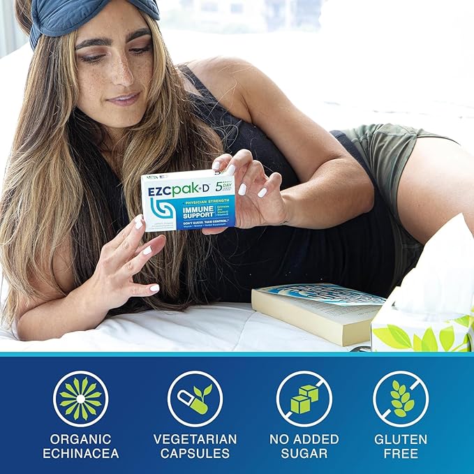 EZC Pak 5-Day Immune System Booster with Echinacea Vitamin C Zinc &amp Vitamin D - Tapered Immune Support Supplement for Adults - Supports Immunity Easy Travel-Size Supplement Pack - (Pack of 6)