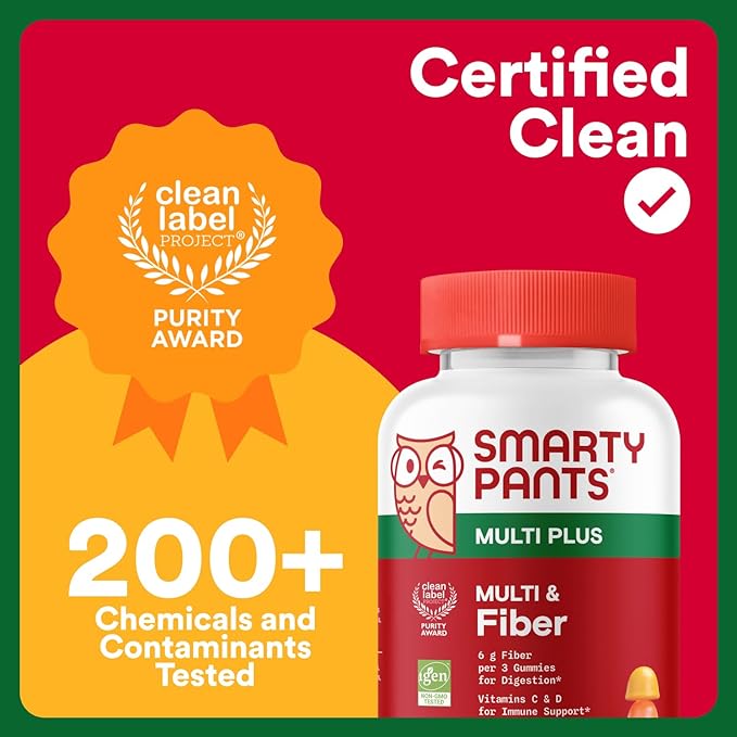 SmartyPants Fiber Supplement &amp Multivitamin for Men &amp Women Prebiotic Fiber Gummies with Omega 3 (DHA/EPA) Vitamin D3 C Vitamin B12 B6 A K &amp Zinc 90 Count (30 Day Supply)