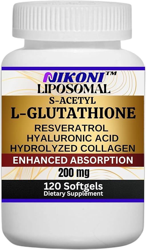Nikoni Liposomal S-Acetyl L-Glutathione Resveratrol Hyaluronic Acid &amp Collagen 500 mg-120 Softgels
