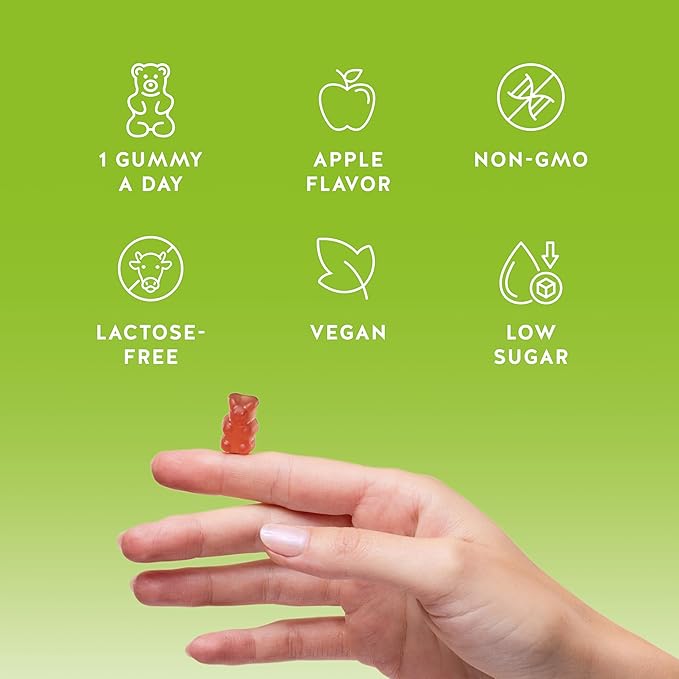 Bears with Benefits Apple Cider Vinegar Gummies – Metabolism &amp Detox Support with Vitamins B6 B12 Iodine &amp Folic Acid – Vegan. Balanced Gut (90 Gummies)