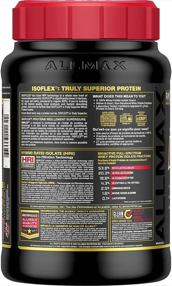ALLMAX ISOFLEX Whey Protein Isolate Vanilla - 2 lb - 27 Grams of Protein Per Scoop - Zero Fat &amp Sugar - 99% Lactose Free - Gluten Free &amp Soy Free - Approx. 30 Servings