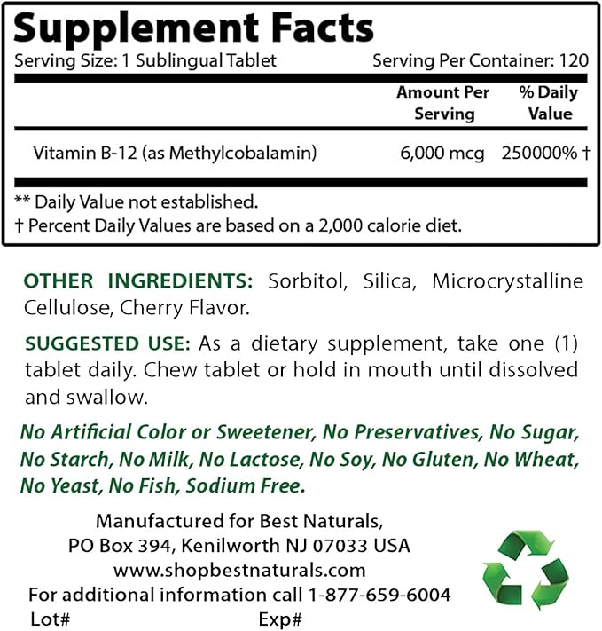 Best Naturals Vitamin B12 6000 mcg &amp Vitamin D3 10000 IU