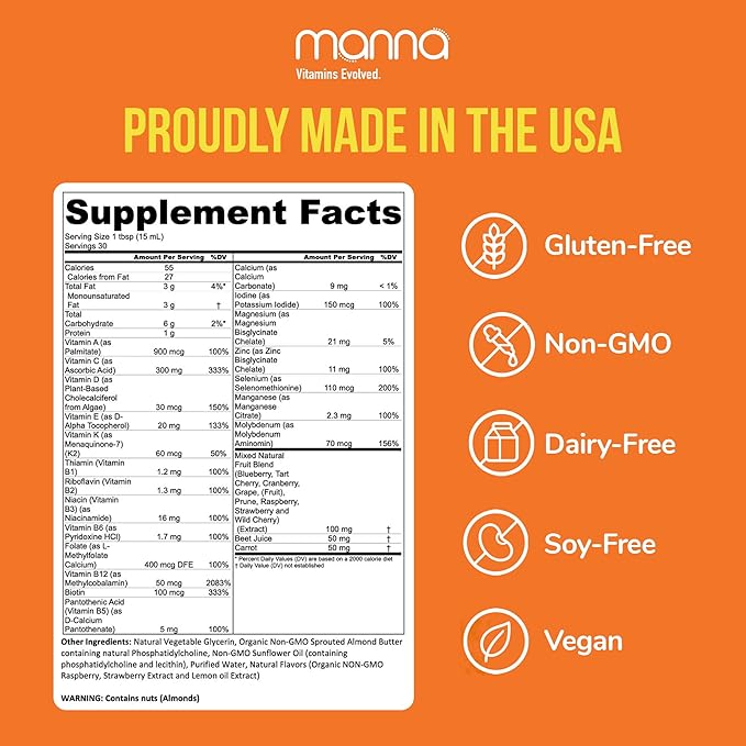 Manna Vitamins Evolved Liposomal Multivitamin - Daily Multivitamin Provides 20 Vitamins and Minerals - Multivitamins for Men and Women - Boosts Immune System Supports Energy and Metabolism