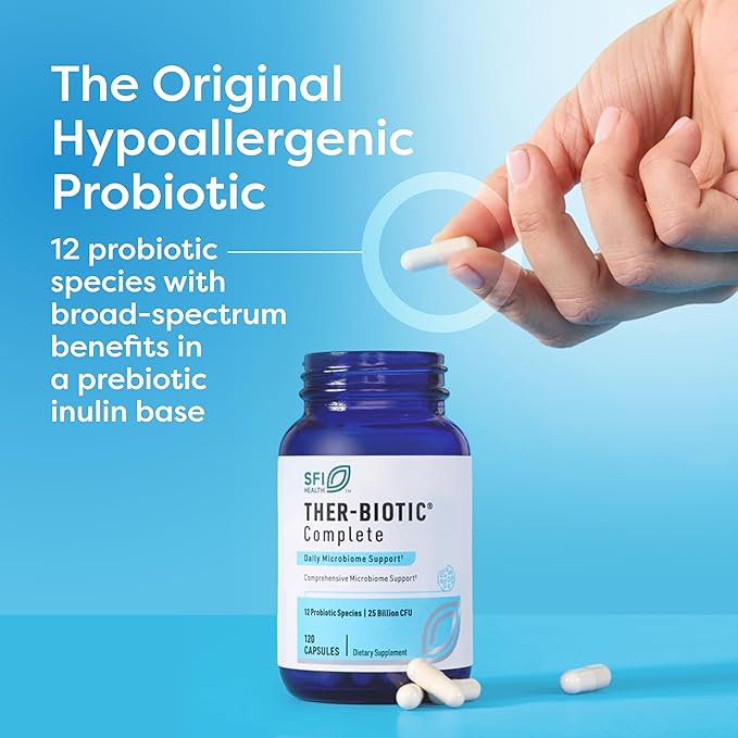 Klaire Labs SFI Health Ther-Biotic Complete - 25 Billion CFU Gut Probiotics for Women and Men - Hypoallergenic 12 Strain Probiotic Capsules for Digestive Health and Immune Support (60 ct)