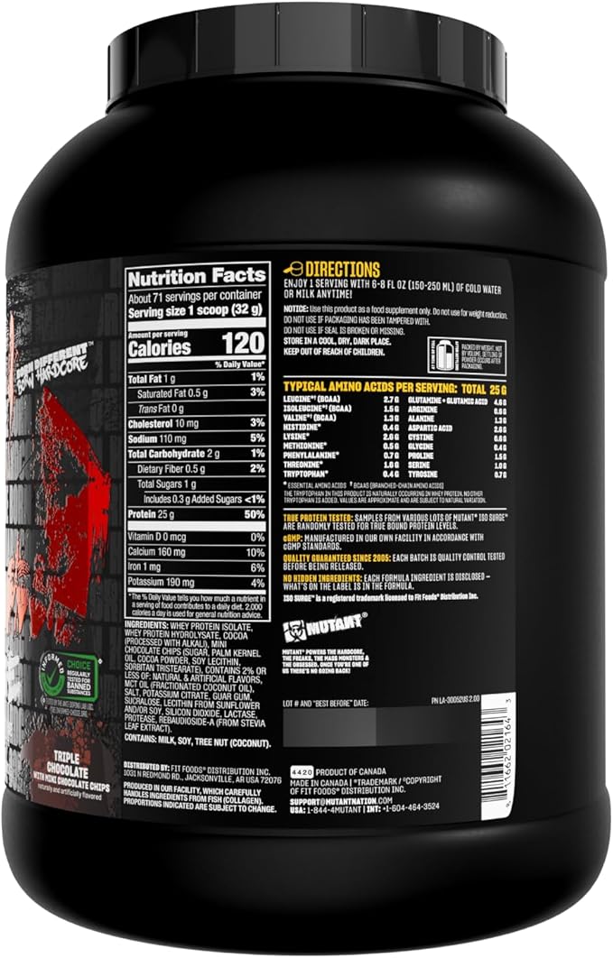 Mutant Hardcore ISO Whey Protein Isolate Powder Acts Fast to Help Recover Build Muscle Bulk and Strength 5 lb - Triple Chocolate
