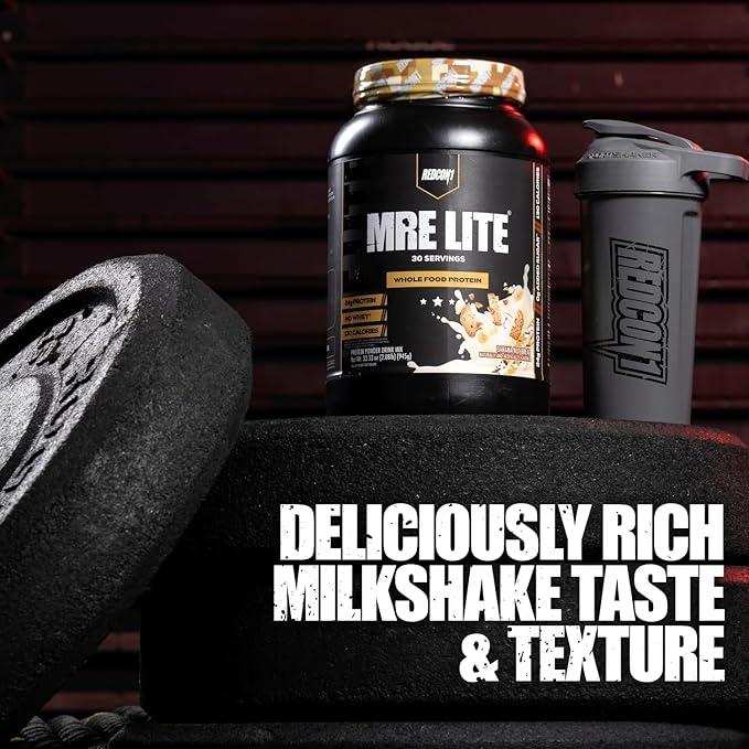 REDCON1 MRE Lite Whole Food Protein Powder Peanut Butter Cookie - Low Carb &amp Whey Free Meal Replacement with Animal Protein Blends - Easy to Digest Supplement Made with MCT Oils (30 Servings)