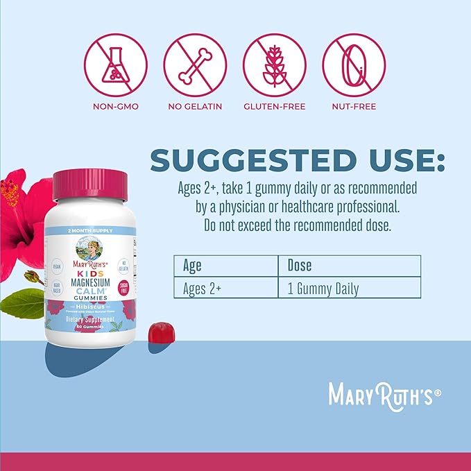 MaryRuth Organics Multivitamin (Strawberry) and Magnesium Calm Gummies (Hibiscus) for Kids | Clean Label Project Verified® | Vitamins for Overall Wellness and Sleep| Vegan Non-GMO Gluten Free