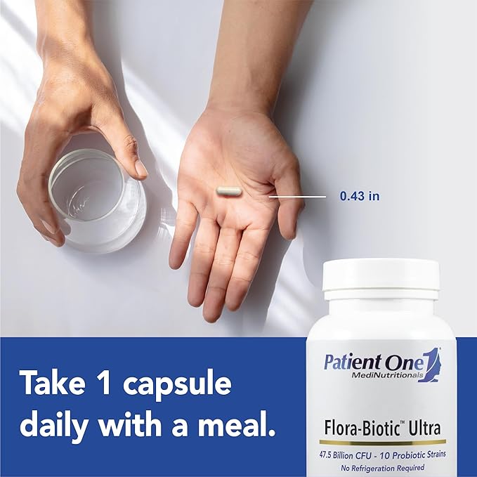 Patient One Flora-Biotic Ultra | Probiotic Supplement to Support Balanced Intestinal Flora* | 47.5 Billion CFU Plus 10 Probiotic Strains | 60 Capsules
