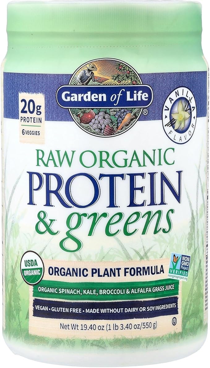 Garden of Life Raw Protein &amp Greens Vanilla Protein Powder – 20g Plant Based Greens Powder Probiotics &amp Enzymes Post-Workout Recovery Vegan Gluten-Free Non-GMO 20 Servings
