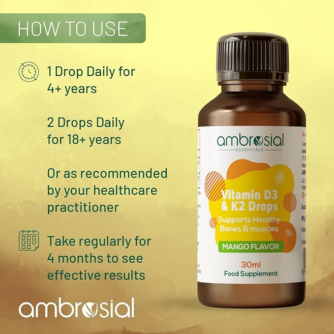 AMBROSIAL Vitamin D3 K2 Drops - for Adults and Kids (Pack of 1-30ml)