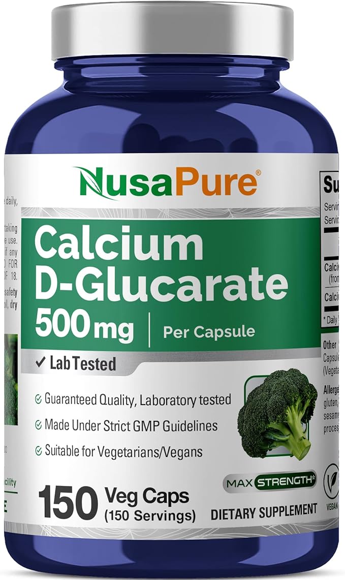 NusaPure Calcium D-Glucarate 500 mg 150 Veggie Caps Vegan Non-GMO Gluten-Free