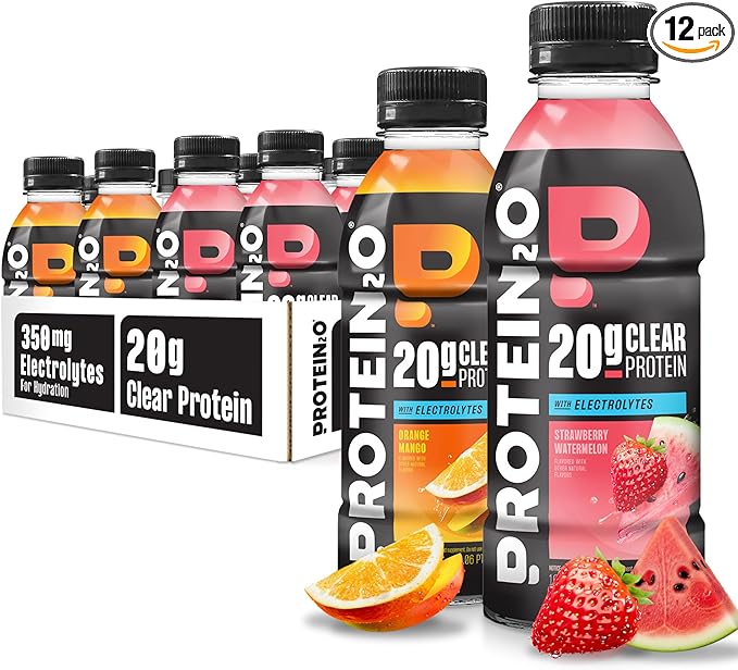 Protein2o Hydration Drink - 2-in-1 Liquid Clear Whey Protein Isolate and Electrolyte Drink - 20g Protein Vitamins B5 B6 - Post-Workout Recovery - 16.9 Fl Oz - 12 Count Variety Pack