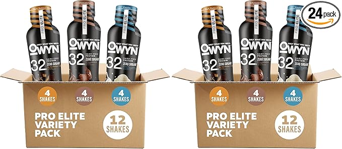 OWYN Only What You Need Pro Elite Protein Shake Variety Pack32g Protein0g SugarHigh-ProteinDairy FreeGluten FreePlant Based-Protein Drink(Pack of 24)