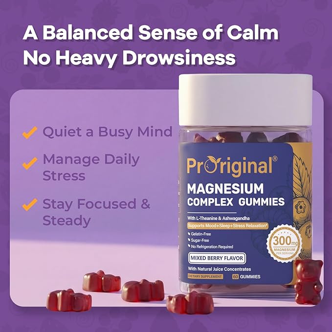Magnesium Gummies for Stress &amp Sleep - 300mg Magnesium Complex with Glycinate Citrate Malate &amp Taurate - Supports Relaxation Muscle &amp Heart Health - Vegan Sugar-Free Non-GMO - 120 Gum