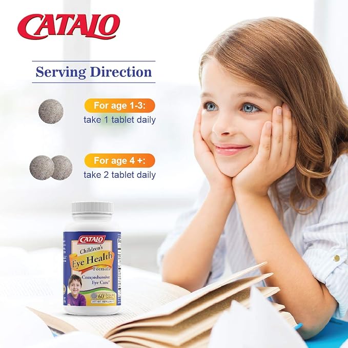 CATALO Children’s Eye Health Formula Chewable Tablets with Mirtoselect Bilberry Extract FloraGLO Marigold Extract Eyebright Taurine and Zinc for Eye Care - 60 Tablets