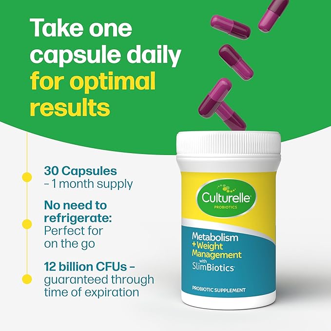 Culturelle Metabolism + Weight Management with SlimBiotics® Probiotic Capsules – 30 Count – Helps Safely Manage Weight - Promotes Healthy Metabolism and Physical &amp Mental Energy