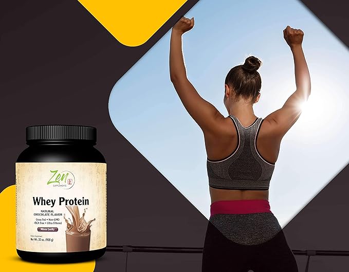 Zen Supplements - Organic Grass Fed Whey Protein 19g Per Serving Keto Friendly - Chocolate 32 Oz-Powder