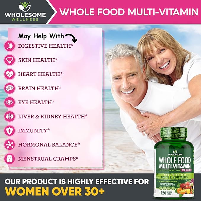 Wholesome Wellness Whole Food Multivitamin for Women - Natural Multi Vitamins Minerals Organic Extracts - 120 Tablets