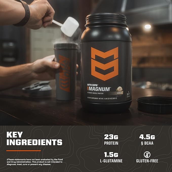 MTN OPS Magnum Protein Powder 23g Protein per Serving Whey Protein Blend with BCAAs Low Sugar Gluten Free 30 Servings Cookies &amp Cream