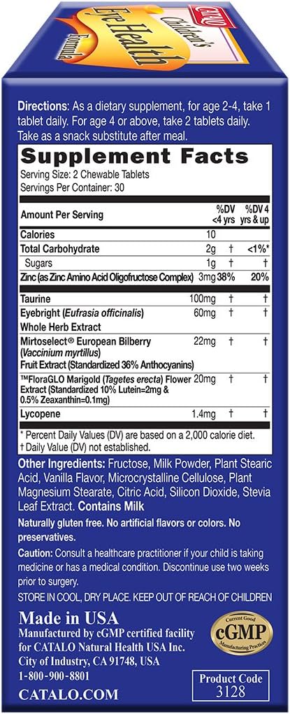 CATALO Children’s Eye Health Formula Chewable Tablets with Mirtoselect Bilberry Extract FloraGLO Marigold Extract Eyebright Taurine and Zinc for Eye Care - 60 Tablets