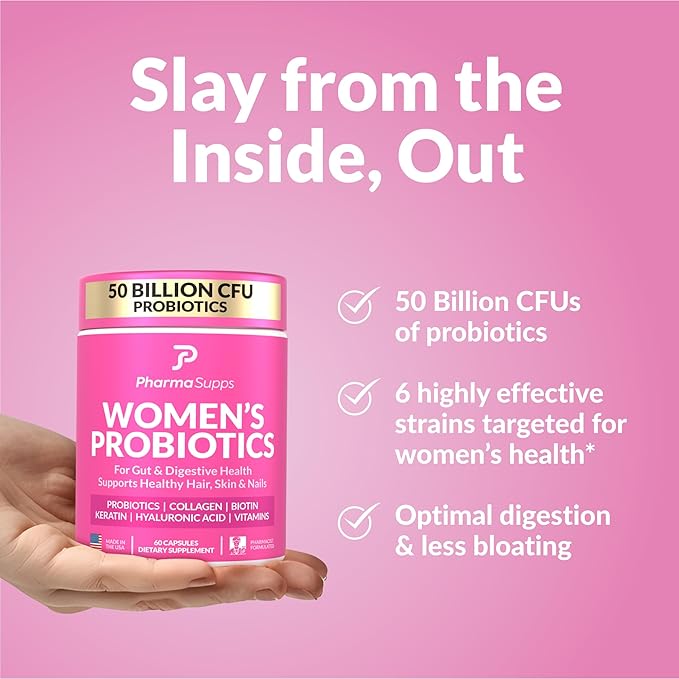 ADVANCED Women's Probiotics for Gut Health - Hair Skin &amp Nails Vitamins Support - 50 Billion CFU w/ Collagen Biotin &amp Keratin - Probiotic Supplement for Digestive Health &amp Bloating Reli